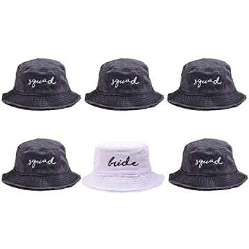 6 Pack Bachelorette Bucket Hat for Bride Squad Distressed Embroidered Sun Hat Bridal Party Gift 1 Br...