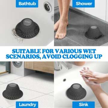 zaa Bathtub Drain Hair Catcher, Silicone Collapsible 2 Pack Drain Protector for Pop-Up and Regular D...