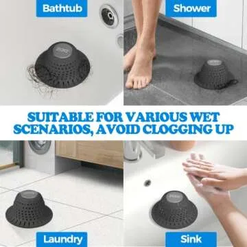 zaa Bathtub Drain Hair Catcher - Silicone Collapsible 2 Pack for Shower and Sink
