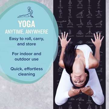 NewMe Fitness Yoga Mat for Women and Men - Large, 5mm Thick, 68 Inch Long, Non Slip Exercise Mats w/ 70 Printed Yoga Poses for Pilates, Workout and Stretching - Home and Gym Essentials - Black