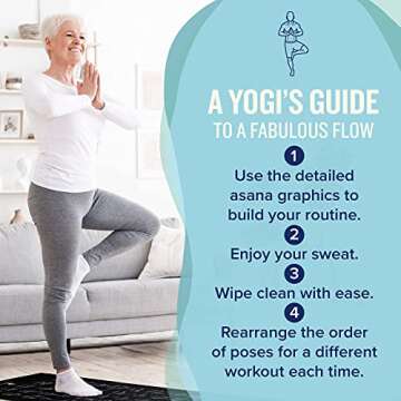 NewMe Fitness Yoga Mat for Women and Men - Large, 5mm Thick, 68 Inch Long, Non Slip Exercise Mats w/ 70 Printed Yoga Poses for Pilates, Workout and Stretching - Home and Gym Essentials - Black