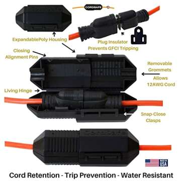 CordSafe Plus Extension Cord Plug Connection Protective Safety Cover, Water-Resistant Indoor Outdoor...