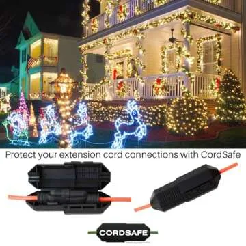 CordSafe Plus Extension Cord Plug Connection Protective Safety Cover, Water-Resistant Indoor Outdoor,Patio Bistro String Holiday Christmas Lights, Inflatables, Power Tools Fans Black 1pk
