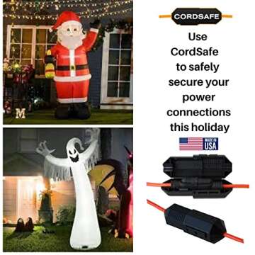 CordSafe Plus Extension Cord Plug Connection Protective Safety Cover, Water-Resistant Indoor Outdoor,Patio Bistro String Holiday Christmas Lights, Inflatables, Power Tools Fans Black 1pk