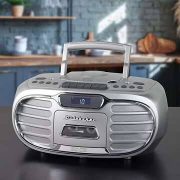 Studebaker Retro Edge Big Sound Bluetooth Boombox with CD/Cassette Player-Recorder/AM-FM Stereo Radio (Silver/SB2150S)