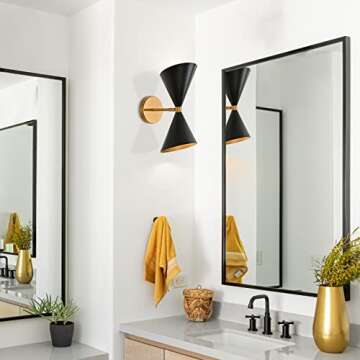 Pomitos Mid Century Modern Black and Brass Wall Sconce