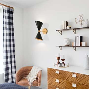 Pomitos Mid Century Modern Black and Brass Wall Sconce