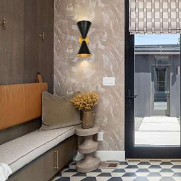 Pomitos Mid Century Modern Black and Brass Wall Sconce