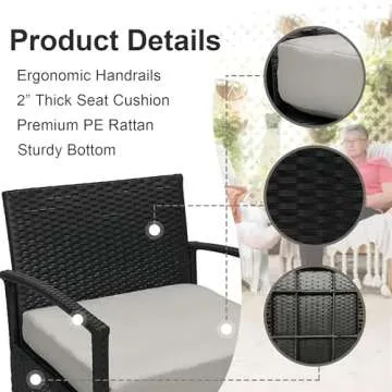 PROHIKER 3 PCS Patio Rattan Conversation Chairs Set, Outdoor Patio Furniture Balcony Furniture Set, ...