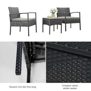 PROHIKER 3 PCS Patio Rattan Conversation Chairs Set, Outdoor Patio Furniture Balcony Furniture Set, Wicker Patio Bistro Set for Garden Porch Balcony Yard, Gray