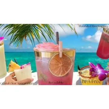 12oz Hard Plastic Party Cups – Perfect for Home, Office, Bars, Weddings, Showers, Birthdays, Anniversaries, and Parties! Durable & Stylish Old Fashioned Tumblers (Gold Glitter with gold rim, 100 Pack)