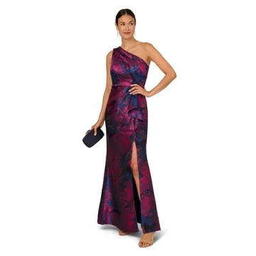 Adrianna Papell Elegant One Shoulder Jacquard Gown