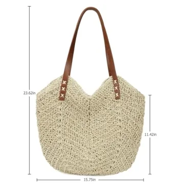 Womens Handmade Large Straw Tote Bag for Summer