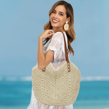 Womens Handmade Large Straw Tote Bag for Summer