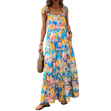 PRETTYGARDEN Summer Dresses for Women 2024 Sleeveless Spaghetti Strap Long Floral Maxi Dress Boho A ...