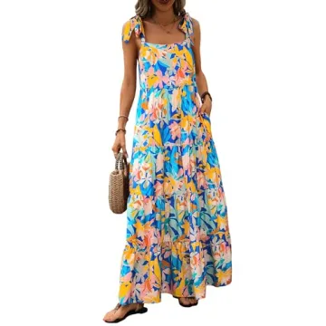 PRETTYGARDEN Summer Dresses for Women 2024 Sleeveless Spaghetti Strap Long Floral Maxi Dress Boho A ...