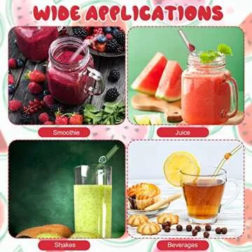 6 Pcs Glass Straws with Design Reusable Cute Fruit Drinking Straws 7.9in x 8mm Colorful Party Favors Decorations with 2 Cleaning Brushes for Summer Beach Birthday(Bent, Straight)