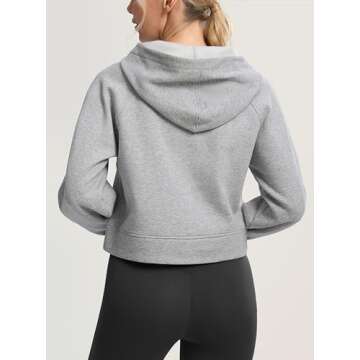 SANTINY Women's Fleece Cropped Hoodies Half Zip Lined Pullover Sweatshirt Athletic Workout Hoodie with Pockets Thumb Hole (Light Grey_S)