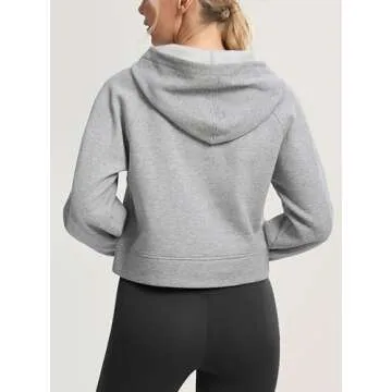 SANTINY Women's Fleece Cropped Hoodies Half Zip Lined Pullover Sweatshirt Athletic Workout Hoodie with Pockets Thumb Hole (Light Grey_S)
