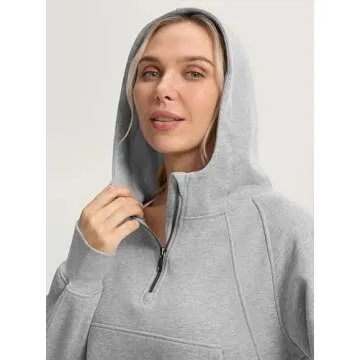 SANTINY Women's Fleece Cropped Hoodies Half Zip Lined Pullover Sweatshirt Athletic Workout Hoodie with Pockets Thumb Hole (Light Grey_S)