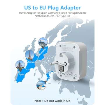 LENCENT European Travel Plug Adapter, International Power Adaptor with 2 USB Ports,2 American Outlet...