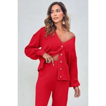 Women's Two Piece Trendy Outfits Cozy Knit Loungewear Sweater Sets Oversized Slouchy Matching Lounge Sweatsuit