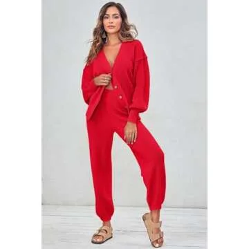 Women's Two Piece Trendy Outfits Cozy Knit Loungewear Sweater Sets Oversized Slouchy Matching Lounge Sweatsuit