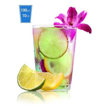 Clear Disposable Plastic Cups 10 Oz. Pack Of (100) Fancy Hard Plastic Cups - Party Accessories - Wedding - Cocktails- Tumblers