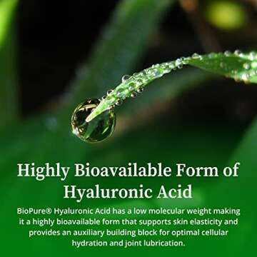 BioPure Hyaluronic Acid Liquid Solution – All Natural, Highly Bioavailable Form of Hyaluronic Acid for Oral & Topical Use to Benefit Joint Lubrication and Skin Hydration, Elasticity – 4 fl oz
