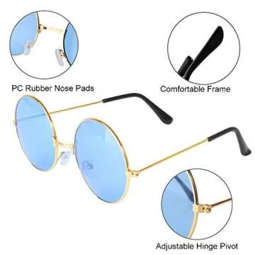ONESING 8 Pairs Round Hippie Sunglasses Circle Sunglasses for Women John 60 's Style Circle Colored Glasses Disco Party