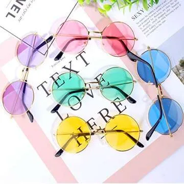 ONESING 8 Pairs Round Hippie Sunglasses Circle Sunglasses for Women John 60 's Style Circle Colored Glasses Disco Party
