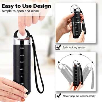 Zannaki Metal Travel Pill Organizer, Portable Waterproof Weekly Pill Box, Large Aluminum Alloy Pill Case Container, BPA Free 7 Day Daily Medicine Organizer Holder for Vitamin, Fish Oil, Supplement