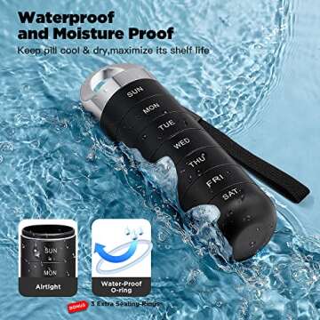 Zannaki Metal Travel Pill Organizer, Portable Waterproof Weekly Pill Box, Large Aluminum Alloy Pill Case Container, BPA Free 7 Day Daily Medicine Organizer Holder for Vitamin, Fish Oil, Supplement