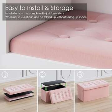 PRANDOM Extra Large Ottoman with Storage [1-Pack] Velvet Folding Small Square Foot Stool with Lid for Toy Living Room Bedroom Coffee Table Dorm Pink 30.5x15x15 inches