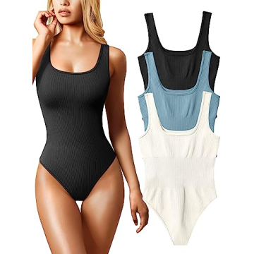 OQQ Women's 3 Piece Bodysuits Sexy Ribbed Sleeveless Square Neck Tank Tops Leotard 2025 Trendy Outfi...