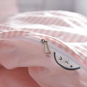 AOJIM Strawberry Kids and Adults Duvet Cover Queen Size, 100% Cotton Pink Anime Bedding Comforter Cover Set 3pcs with Zipper Closure, 1 Cute Soft Quilt Cover and 2 Pillowcases for Room Decor, No Duvet