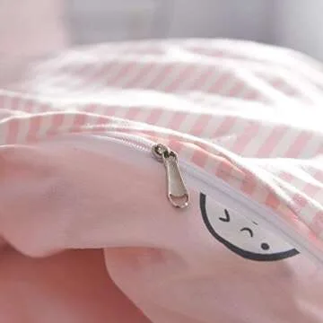 AOJIM Strawberry Kids and Adults Duvet Cover Queen Size, 100% Cotton Pink Anime Bedding Comforter Cover Set 3pcs with Zipper Closure, 1 Cute Soft Quilt Cover and 2 Pillowcases for Room Decor, No Duvet