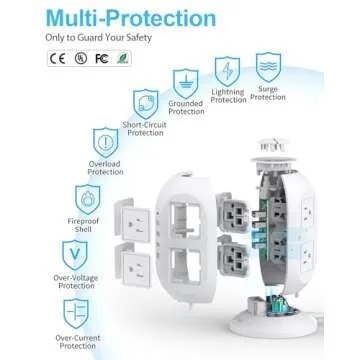 Tower Surge Protector Power Strip, BESFAN 10 Ft Extension Cord with Multiple Outlets, 1050J Surge Protector, 8 Outlets 4 USB Ports Charging Station for Home Office Supplies Desk Accessories