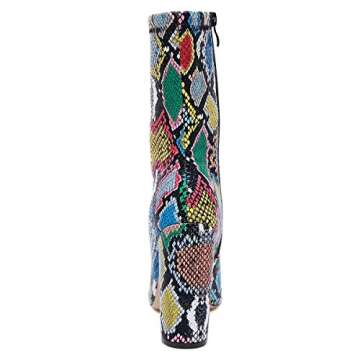 STUPMARY Women's Boots Pointed Toe Winter Ankle Bootie Colorful Snake Print Block High Heeled