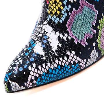 STUPMARY Women's Boots Pointed Toe Winter Ankle Bootie Colorful Snake Print Block High Heeled