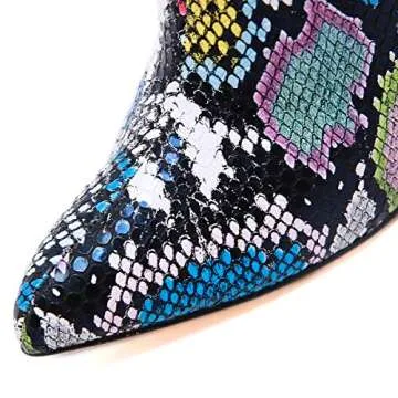 STUPMARY Women's Boots Pointed Toe Winter Ankle Bootie Colorful Snake Print Block High Heeled