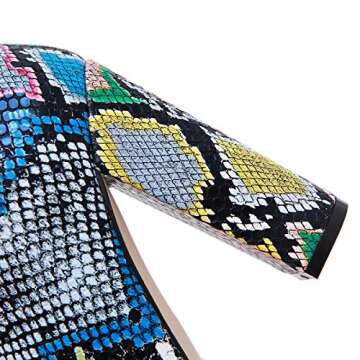 STUPMARY Women's Boots Pointed Toe Winter Ankle Bootie Colorful Snake Print Block High Heeled