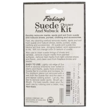 Fiebing's Suede Shoe & Nubuck Cleaner Kit - Includes Nylon Bristle Brush & Dry Cleaning Bar for Shoes, Boots, Jackets, Furniture - Color Safe Stain Eraser Removes Marks, Restore Nap Finishes