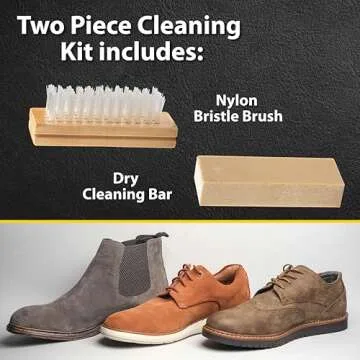 Fiebing's Suede Shoe & Nubuck Cleaner Kit - Includes Nylon Bristle Brush & Dry Cleaning Bar for Shoes, Boots, Jackets, Furniture - Color Safe Stain Eraser Removes Marks, Restore Nap Finishes