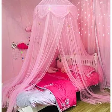 Nattey Bed Canopy for Girls with Star Lights,Princess Canopy Bed Curtains Mosquito Net with Gold Sta...