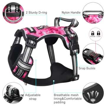 WINSEE Dog Harness No Pull, Pet Harnesses with Dog Collar, Adjustable Reflective Oxford Outdoor Vest, Front/Back Leash Clips for Small, Medium, Large, Extra Large Dogs, Easy Control Handle for Walking