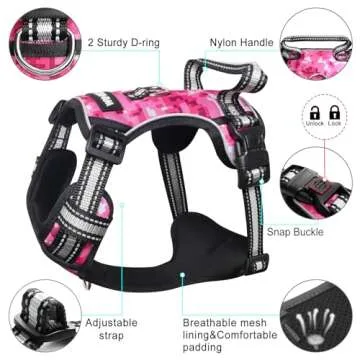 WINSEE Dog Harness No Pull, Pet Harnesses with Dog Collar, Adjustable Reflective Oxford Outdoor Vest, Front/Back Leash Clips for Small, Medium, Large, Extra Large Dogs, Easy Control Handle for Walking