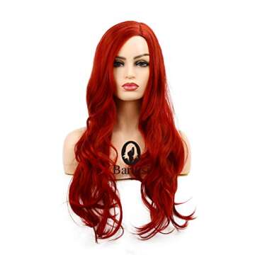 Baruisi Long Curly Wavy Red Wigs for Women Side Part Natural Looking Cosplay Synthetic Fiber Wig Hea...