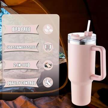 Xereizo 40 oz Tumbler with Handle, Keep Cold 40 Hours Stainless Steel Tumbler with Lid and Straw Dou...