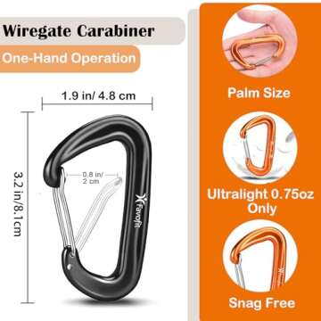 12KN Heavy Duty Carabiner Clips - 3.2'' Small Carbineers for Hiking Camping Hammocks Keys Keychains ...